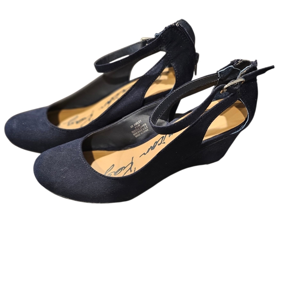 Blue Suede American Rag CIE Amiley Women's Ankle Strap Wedges Shoes Size 6.5